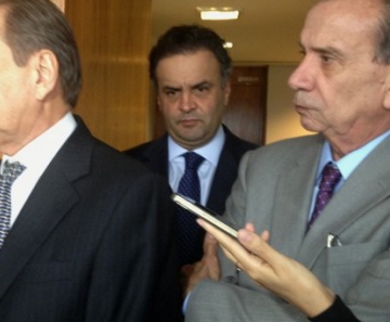 A partir da esq., os senadores José Agripino (DEM-RN), Aécio Neves (PSDB-MG) e Aloysio Nunes (PSDB-SP) no Supremo Tribunal Federal 