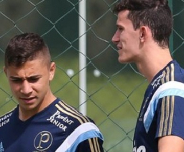 João Pedro e Nathan, em treino do Palmeiras na Academia 