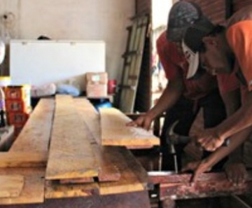 Trabalhadores durante construção de marombas 