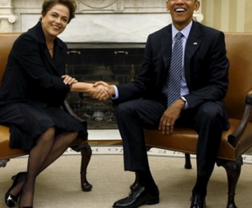 A presidente Dilma Rousseff e o presidente dos EUA, Barack Obama, durante encontro oficial na Casa Branca 