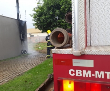 Governanta foi surpreendida com fogo no relógio medidor de energia e pediu socorro a popular que acionou Corpo de Bombeiros - Foto: Divulgação