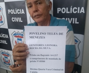 Jovelino Teles de Miranda, de 64 anos, foi detido após descobrimento de um mandado de prisão preventiva em aberto. — Foto: Polícia Civil