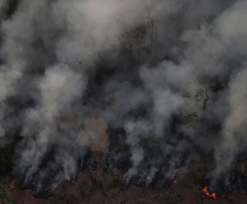 Nuvem de fumaça durante incêndio em área da Floresta Amazônica perto de Porto Velho, em 21 de agosto de 2019. - Reuters/Ueslei Marcelino/Direitos reservados