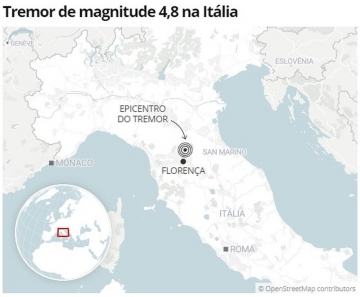 Terremoto de magnitude 4,8 atinge região de Florença, na Itália