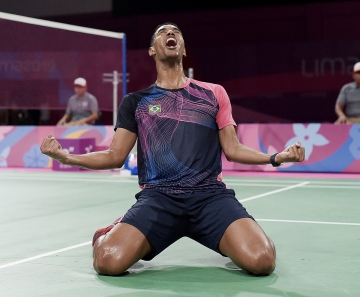 Ygor Coelho, do Badminton, na final do Pan Lima 2019 — Foto: Alexandre Loureiro/COB