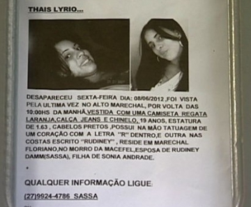 Mulher desaparecida em Marechal Floriano, no ES 
