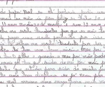 Criança de 10 anos pede em carta ao Papai Noel vaga em 