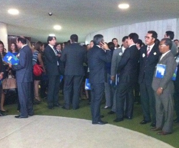 Grupo de defensores no Salão Verde da Câmara