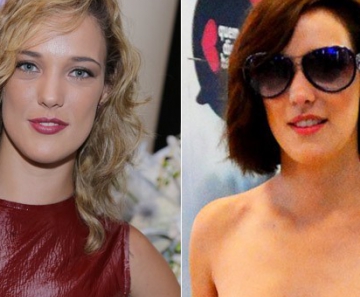Adriana Birolli antes, com os cabelos loiros e longos, e depois