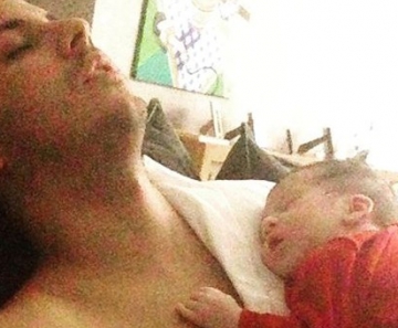 Matheus Braga, marido de Fernanda Gentil, e o filho do casal, Gabriel