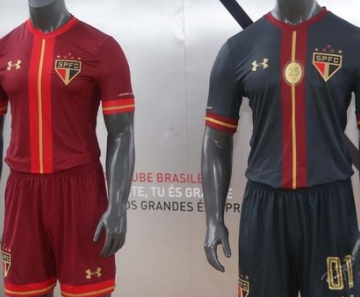 Apresentação do terceiro uniforme do São Paulo: bordô (à esq.) é dos atletas de linha