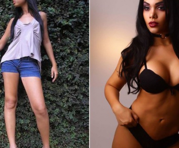Mayara Motti aos 16 anos, à esquerda, e atualmente 