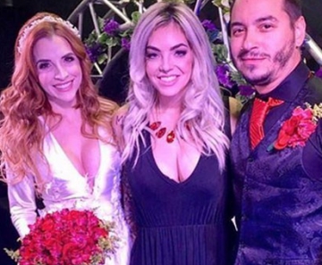 Ex-BBB Clara Aguilar, Mayra Dias Gomes e o produtor musical Giu Daga em Las Vegas, nos EUA